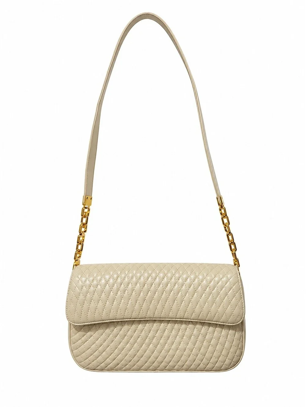 Ashneil Beige Genuine Leather Shoulder Bag&Gold Chain Strap